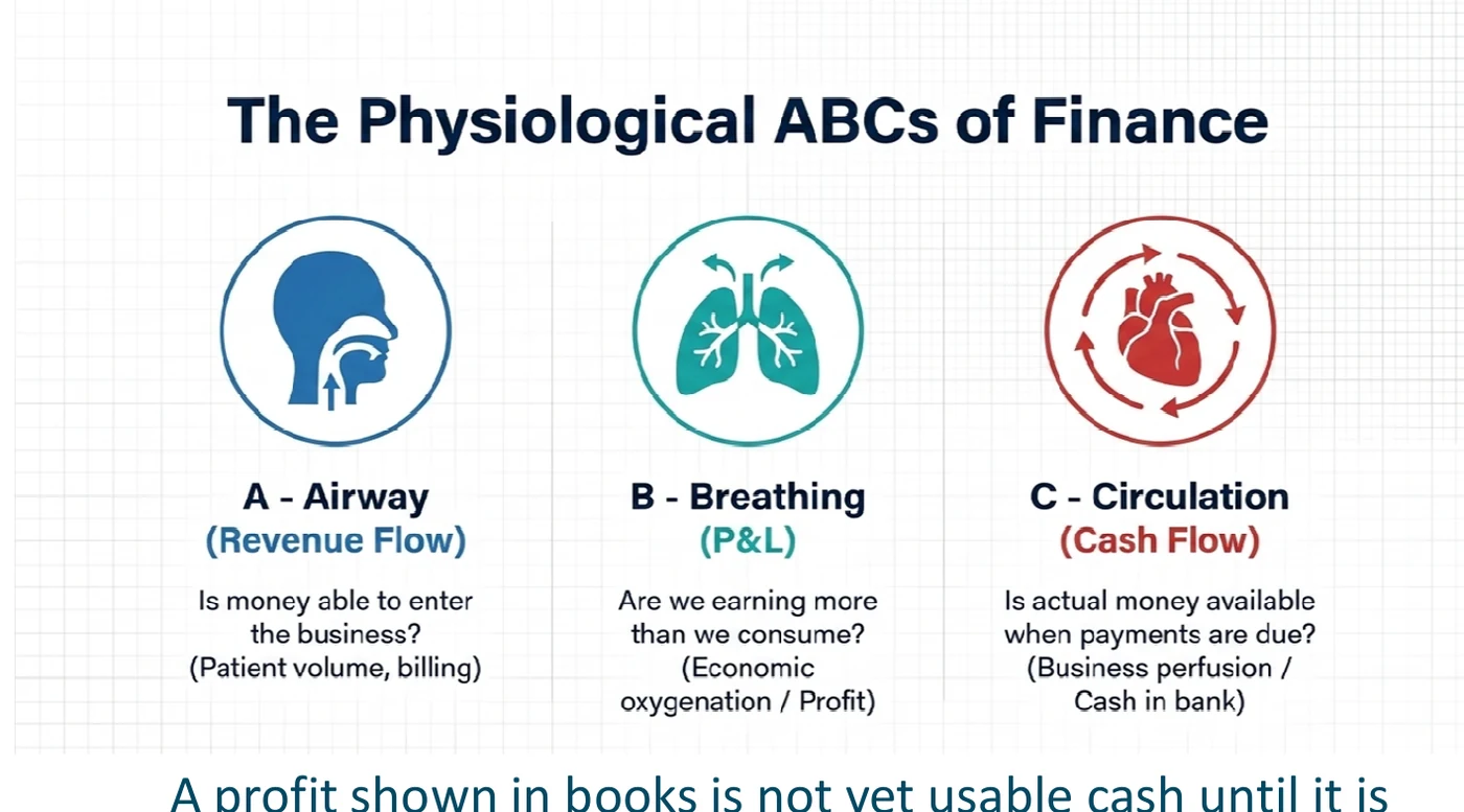 Revenue flow, P&L and cash flow answer different questions. Profit in the books is not the same as cash available to pay liabilities.