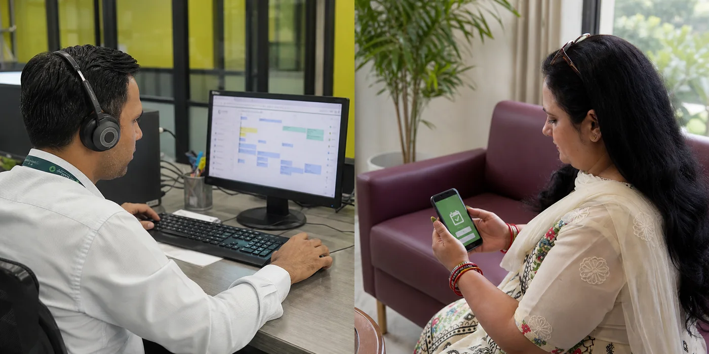 Patient confirming a home collection appointment on his phone