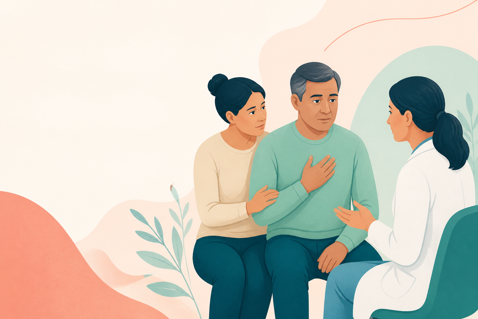 Illustration of a patient receiving urgent medical assessment with family support